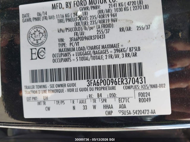 Продажа на аукционе авто 2014 Ford Fusion Titanium, vin: 3FA6P0D96ER370431, номер лота: 30089736