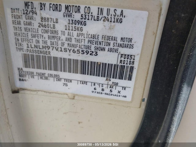 Продажа на аукционе авто 1995 Lincoln Continental, vin: 1LNLM97V1SY655923, номер лота: 30089750