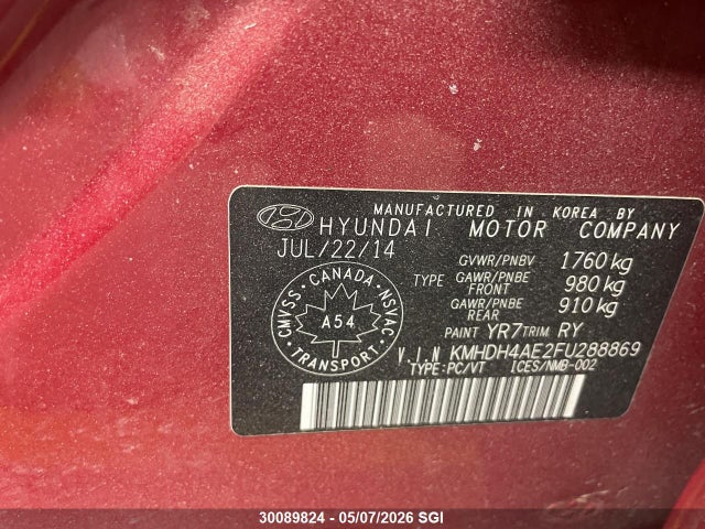 Продаж на аукціоні авто 2015 Hyundai Elantra Se/sport/limited, vin: KMHDH4AE2FU288869, номер лоту: 30089824