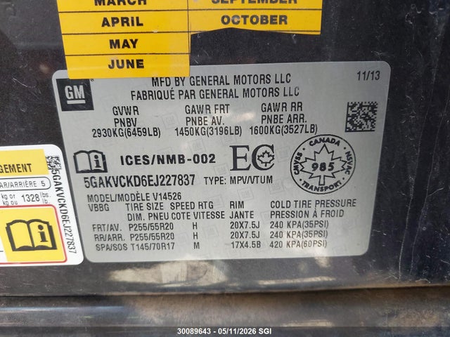 5GAKVCKD6EJ227837 Buick Enclave
