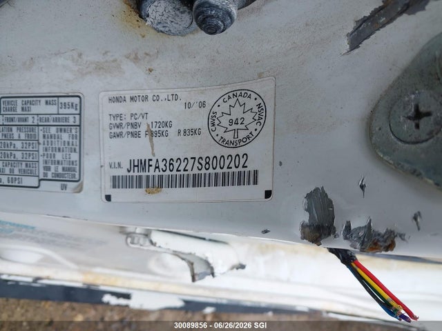 Aukcja sprzedaży 2007 Honda Civic Hybrid, vin: JHMFA36227S800202, numer aukcji: 30089856