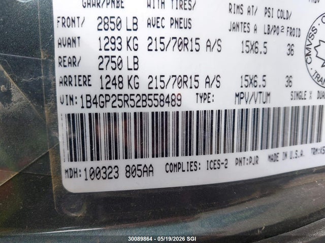 Aukcja sprzedaży 2002 Dodge Caravan Se, vin: 1B4GP25R52B558489, numer aukcji: 30089864