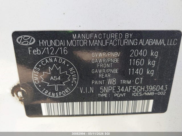 5NPE34AF5GH396043 Hyundai Sonata Sport/limited