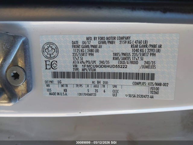 1FMCU9GD6HUD55222 Ford ESCAPE SE