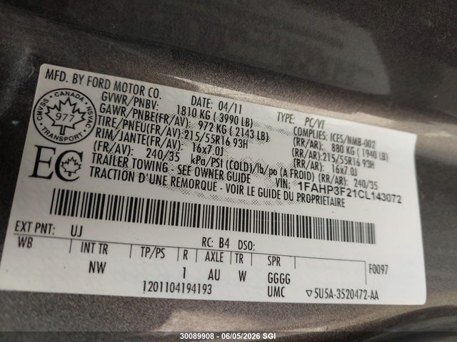 Продажа на аукционе авто 2012 Ford Focus Se, vin: 1FAHP3F21CL143072, номер лота: 30089908