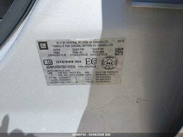 Продажа на аукционе авто 2016 Chevrolet Equinox Lt, vin: 2GNFLFEK7G6125536, номер лота: 30089754