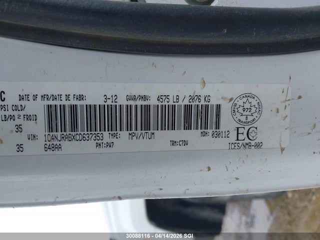 Auction sale of the 2012 Jeep Patriot, vin: 1C4NJRABXCD637353, lot number: 30088116
