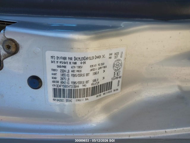 30089653 :رقم المزاد ، 3C4FY58B54T315844 vin ، 2004 Chrysler Pt Cruiser Touring مزاد بيع