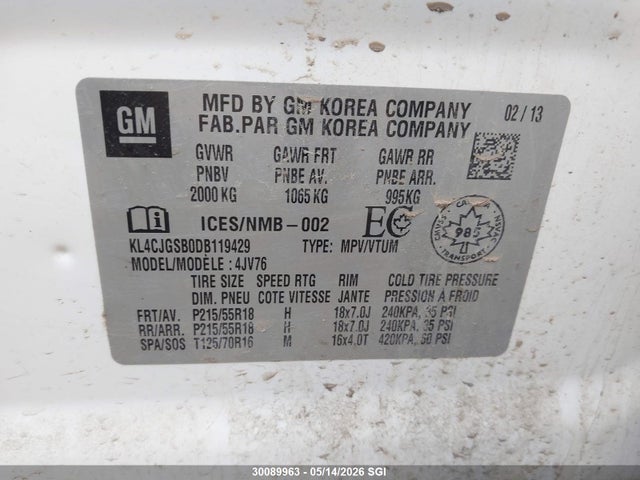 Продажа на аукционе авто 2013 Buick Encore, vin: KL4CJGSB0DB119429, номер лота: 30089963