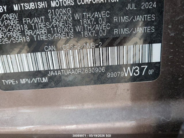 Продажа на аукционе авто 2024 Mitsubishi Eclipse Cross Es, vin: JA4ATUAA0RZ630906, номер лота: 30089971