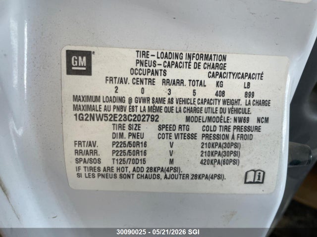 Aukcja sprzedaży 2003 Pontiac Grand Am Gt, vin: 1G2NW52E23C202792, numer aukcji: 30090025