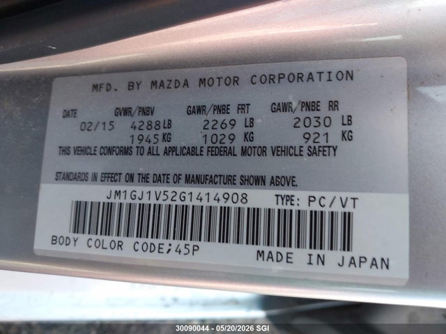 Auction sale of the 2016 Mazda 6 Touring, vin: JM1GJ1V52G1414908, lot number: 30090044