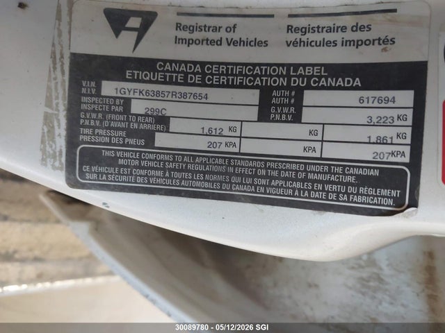 30089780 :رقم المزاد ، 1GYFK63857R387654 vin ، 2007 Cadillac Escalade Luxury مزاد بيع