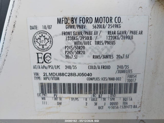 Продаж на аукціоні авто 2008 Lincoln Mkx, vin: 2LMDU88C28BJ05040, номер лоту: 30080162