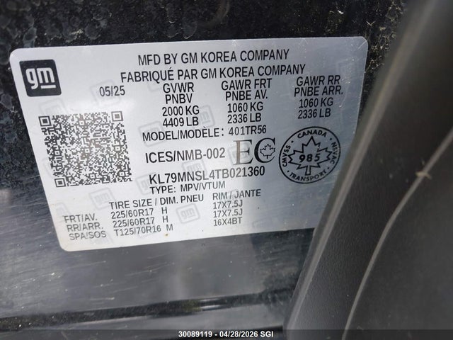 30089119 :رقم المزاد ، KL79MNSL4TB021360 vin ، 2026 Chevrolet Trailblazer Ls مزاد بيع
