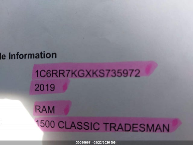 1C6RR7KGXKS735972 RAM 1500 Classic Tradesman