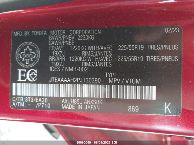 30090069 :رقم المزاد ، JTEAAAAH2PJ130390 vin ، 2023 Toyota Venza Limited مزاد بيع