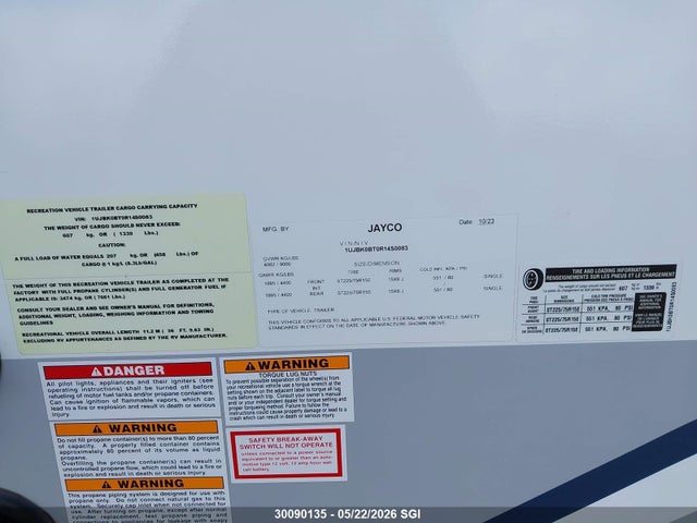 30090135 :رقم المزاد ، 1UJBK0BT0R14S0083 vin ، 2024 Jayco  مزاد بيع