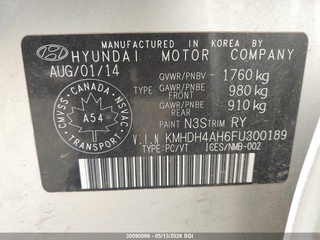 KMHDH4AH6FU300189 Hyundai Elantra Se/sport/limited