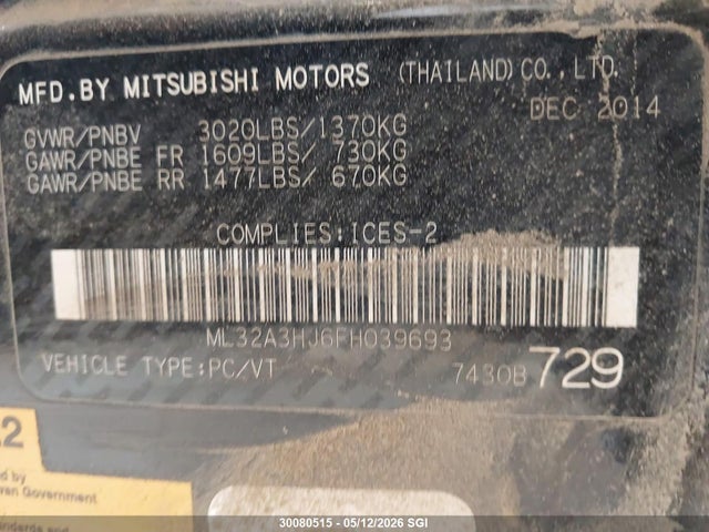 Aukcja sprzedaży 2015 Mitsubishi Mirage De, vin: ML32A3HJ6FH039693, numer aukcji: 30080515