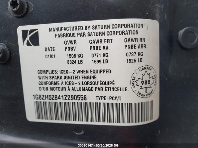 Aukcja sprzedaży 2001 Saturn Sl1, vin: 1G8ZH52841Z290556, numer aukcji: 30090147