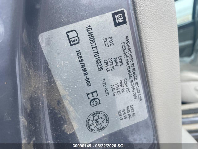 30090149 :رقم المزاد ، 1G4HD57277U193239 vin ، 2007 Buick Lucerne Cxl مزاد بيع