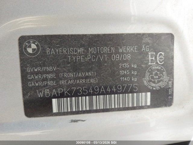 30090108 :رقم المزاد ، WBAPK73549A449775 vin ، 2009 Bmw 328 Xi مزاد بيع