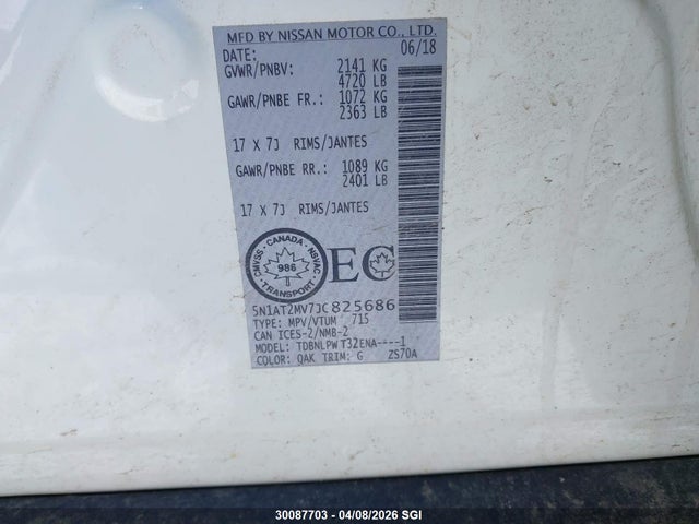 2018 Nissan Rogue Sv/sl მანქანა იყიდება აუქციონზე, vin: 5N1AT2MV7JC825686, აუქციონის ნომერი: 30087703