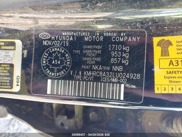 2020 Hyundai Venue Sel/denim მანქანა იყიდება აუქციონზე, vin: KMHRC8A32LU024928, აუქციონის ნომერი: 30088457
