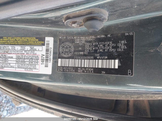 30090145 :رقم المزاد ، 5TDZA23C25S330295 vin ، 2005 Toyota Sienna Ce/le مزاد بيع