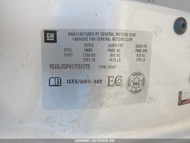 Aukcja sprzedaży 2007 Pontiac G5, vin: 1G2AJ55F877351773, numer aukcji: 30089069
