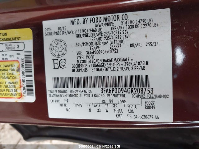 Ford Fusion Titanium 2016 3FA6P0D94GR208753 Image 9