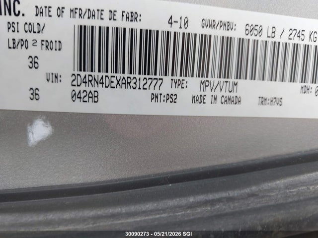 Aukcja sprzedaży 2010 Dodge Grand Caravan Se, vin: 2D4RN4DEXAR312777, numer aukcji: 30090273