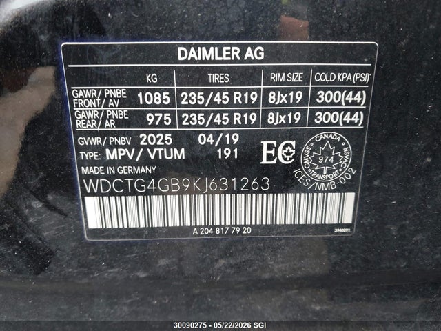 WDCTG4GB9KJ631263 Mercedes-Benz Gla 250 4matic