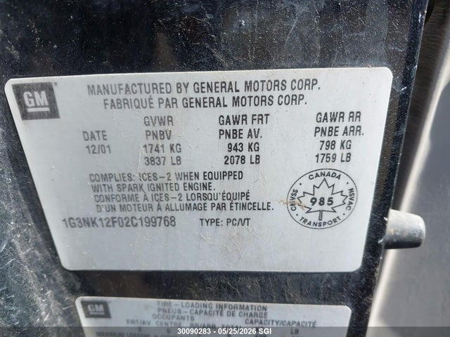 2002 Oldsmobile Alero Gx მანქანა იყიდება აუქციონზე, vin: 1G3NK12F02C199768, აუქციონის ნომერი: 30090283