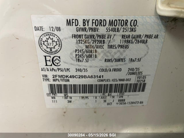 Продажа на аукционе авто 2009 Ford Edge Limited, vin: 2FMDK49C29BA63141, номер лота: 30090284
