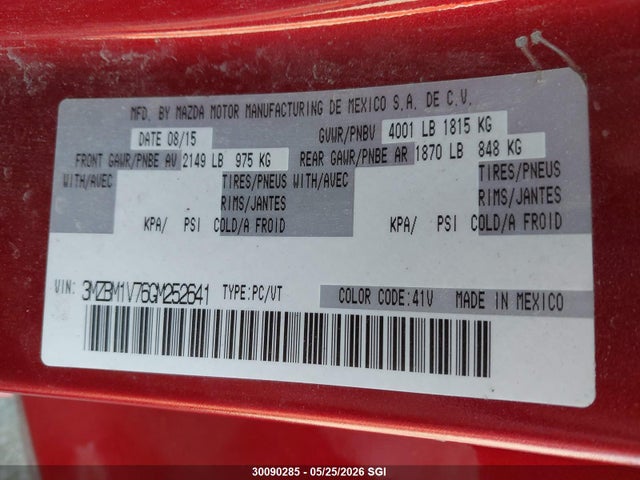 Продажа на аукционе авто 2016 Mazda 3 Touring, vin: 3MZBM1V76GM252641, номер лота: 30090285