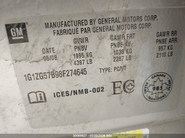 Aukcja sprzedaży 2008 Chevrolet Malibu Ls, vin: 1G1ZG57B98F274645, numer aukcji: 30089927