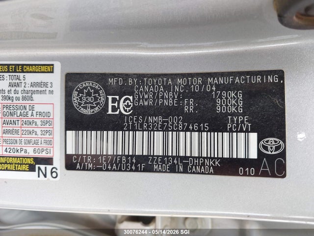 Продажа на аукционе авто 2005 Toyota Corolla Matrix Xr, vin: 2T1LR32E75C874615, номер лота: 30076244