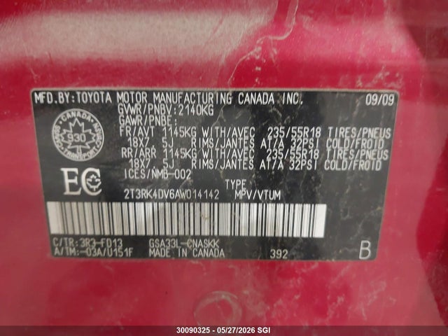 Продаж на аукціоні авто 2010 Toyota Rav4 Sport, vin: 2T3RK4DV6AW014142, номер лоту: 30090325