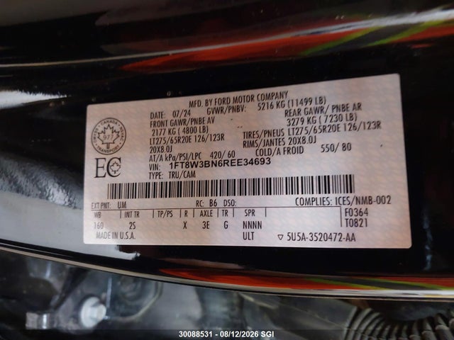 2024 Ford F350 Super Duty მანქანა იყიდება აუქციონზე, vin: 1FT8W3BN6REE34693, აუქციონის ნომერი: 30088531