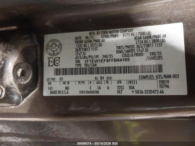 1FTEW1EF9FFB64165 Ford F150 Supercrew
