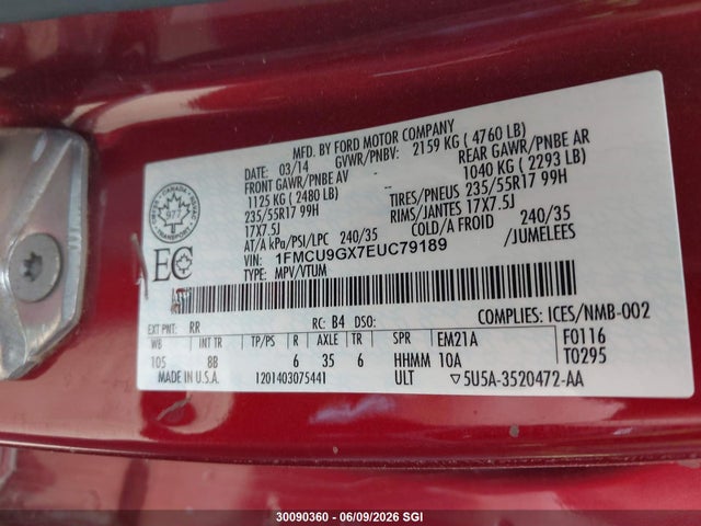 Ford ESCAPE SE 2014 1FMCU9GX7EUC79189 Image 9