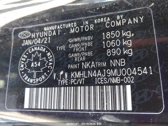 KMHLN4AJ9MU004541 Hyundai Elantra Limited