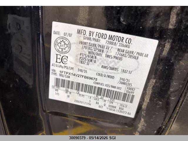 Продаж на аукціоні авто 2007 Ford F150, vin: 1FTPX14V27FB69675, номер лоту: 30090379