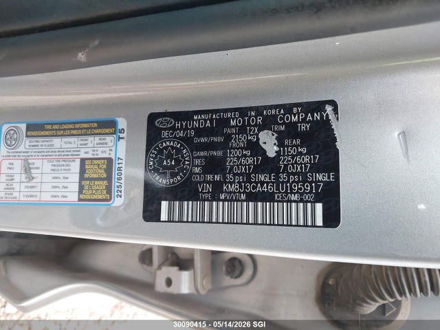 Auction sale of the 2020 Hyundai Tucson Limited/sel/sport/ultimat, vin: KM8J3CA46LU195917, lot number: 30090415