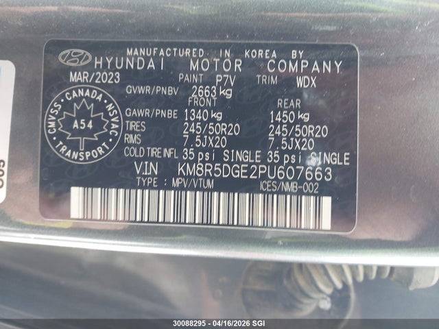 KM8R5DGE2PU607663 Hyundai Palisade Limited