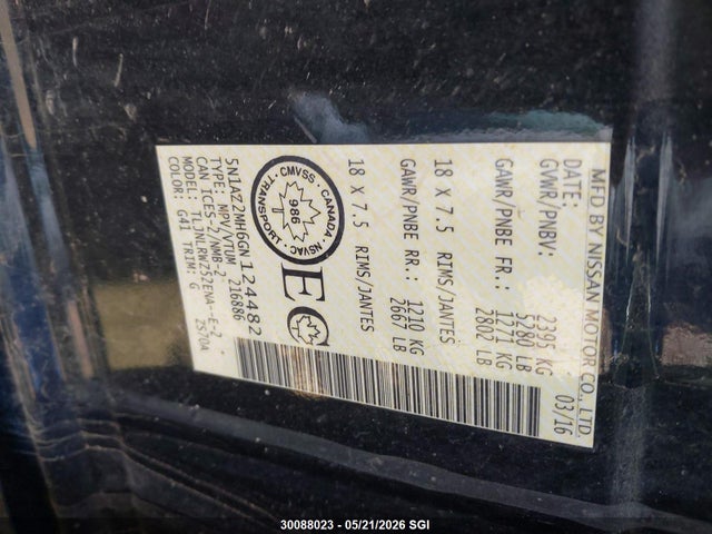 5N1AZ2MH6GN124482 Nissan Murano S/sl/sv/platinum