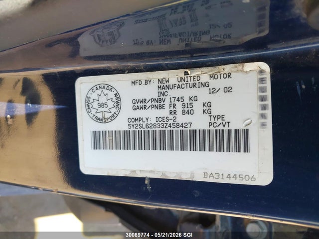 Aukcja sprzedaży 2003 Pontiac Vibe, vin: 5Y2SL62833Z458427, numer aukcji: 30089774