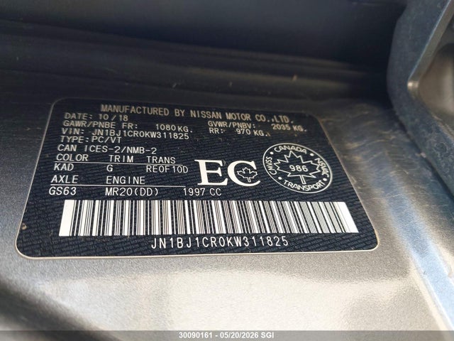 Aukcja sprzedaży 2019 Nissan Qashqai S/sl/sv, vin: JN1BJ1CR0KW311825, numer aukcji: 30090161